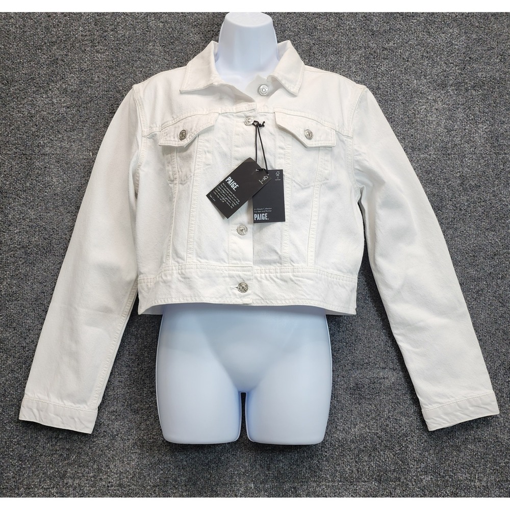 NWT PAIGE Chantal Jacket Womens White Cropped Denim Trucker Jean Jacket L Cotton